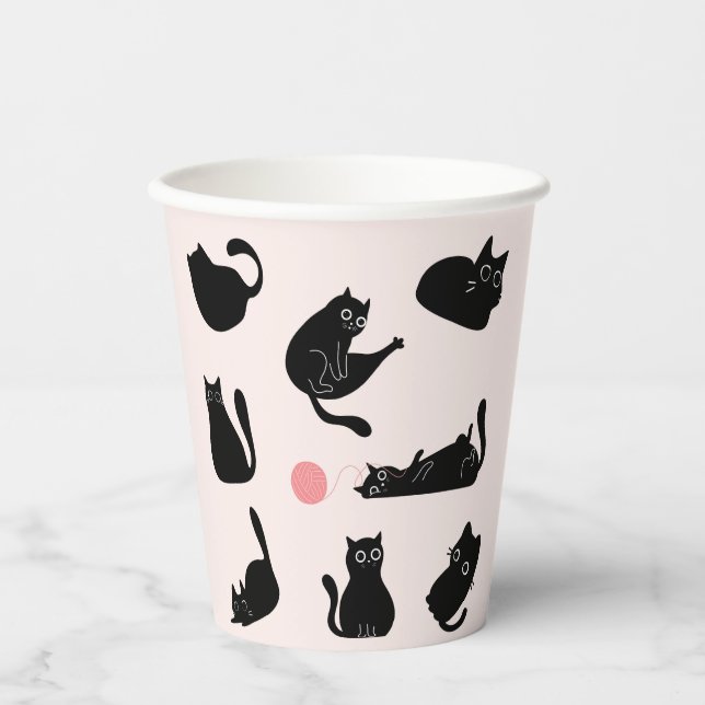 Gobelets En Papier Chats noirs soyeux (Recto)