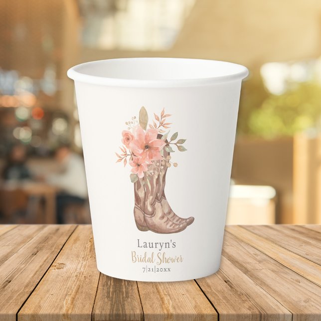 Gobelets En Papier Chaussures à talons florales roses pour enterremen (Pink Floral Boots Cowgirl Bridal Shower Paper Cups
)