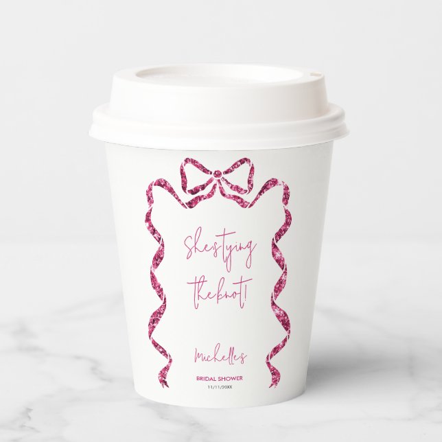 Gobelets En Papier Chaussures attachant noeud parties scintillant ros (Recto)