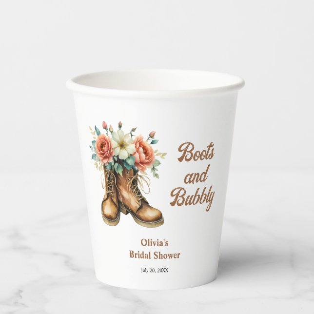 Gobelets En Papier Chaussures rustiques et douche de mariage western  (Recto)