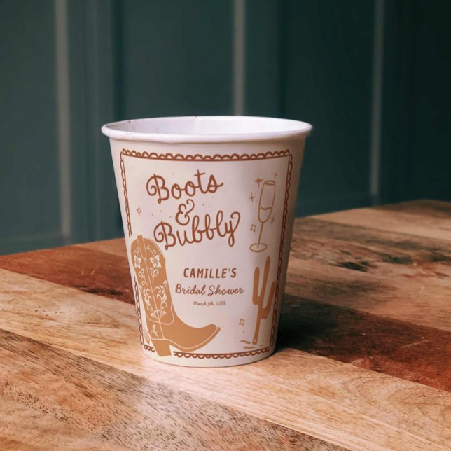Gobelets En Papier Chaussures rustiques et papillon de mariage pétill (Boots and Bubbly Bridal Shower Paper Cups)