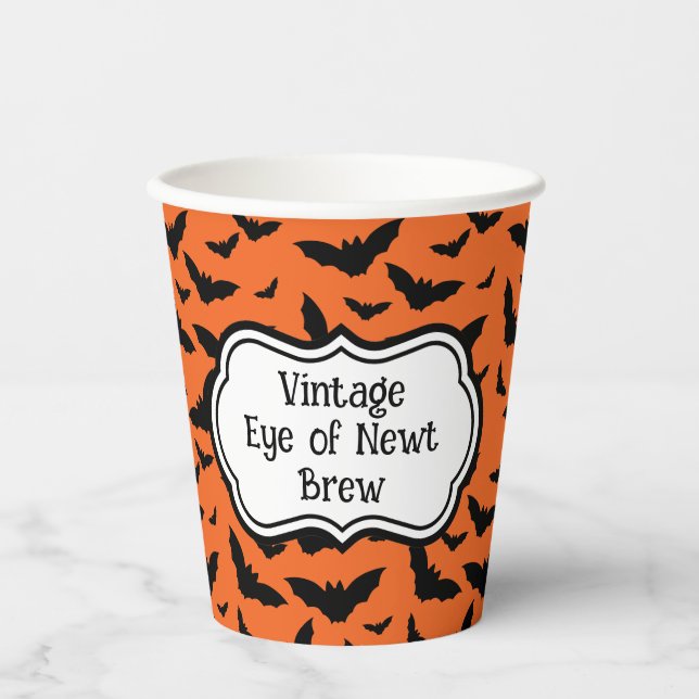 Gobelets En Papier Chauve-souris orange Halloween customisée (Recto)