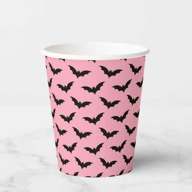 Gobelets En Papier Chauve-souris rose et noire | Halloween (Recto)