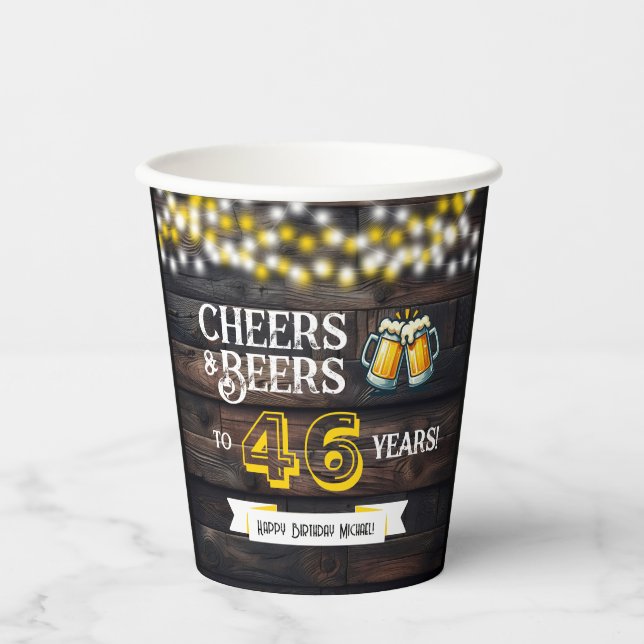 Gobelets En Papier Cheers and Beers to 46 Years Rustic Birthday (Recto)
