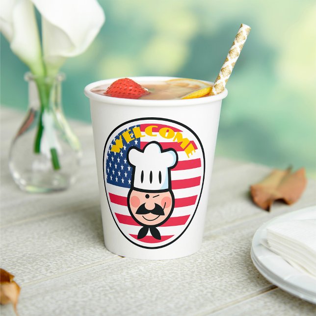 Gobelets En Papier Chef de bienvenue avec drapeau américain (Créateur téléchargé)