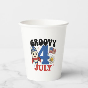 Gobelets En Papier Chemise patriotique de fusée Groovy 4 juillet Desi