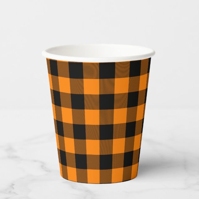 Gobelets En Papier Chèque de buffle noir et orange (Recto)