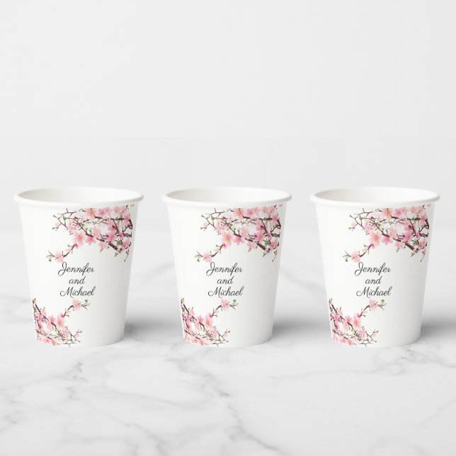 Gobelets En Papier Cherry Blossoms Mariage Réception Personnaliser No (Multi)
