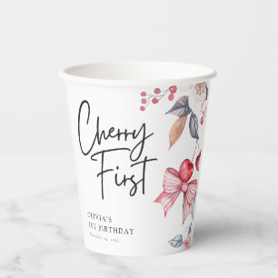 Gobelets En Papier Cherry First Pink Bow Coquette 1er Anniversaire