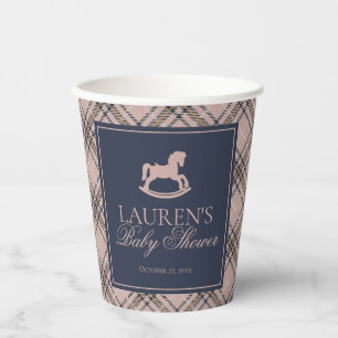 Gobelets En Papier Cheval à Bascule Classique à Carreaux Tartan Rose