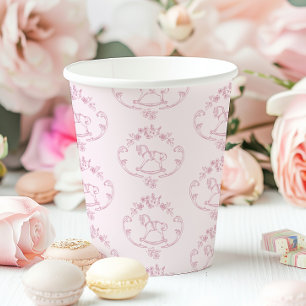 Gobelets En Papier Cheval à bascule Toile de Jouy rose douche pour bé