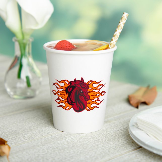 Gobelets En Papier Cheval rouge fière avec flammes (Créateur téléchargé)