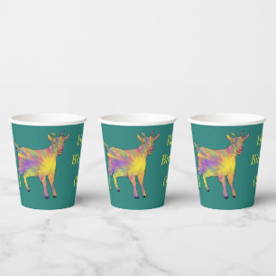 Gobelets En Papier Chèvre Anniversaire Coloré Funky Jazzy Nom d'Anima