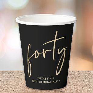Gobelets En Papier Chic Black Gold 40th Birthday Party