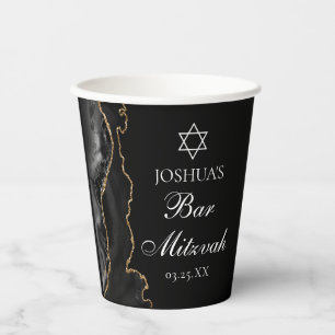 Gobelets En Papier Chic Black Gold Agate Bar Mitzvah Party