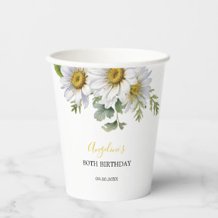 Gobelets En Papier Chic blanc marguerite verdure fleurie Anniversaire