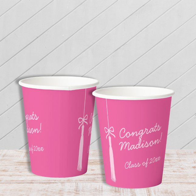 Gobelets En Papier Chic Grad Tassel Bow Pink 2025 Graduation (Chic Grad Tassel Bow Pink 2025 Graduation Paper Cups)