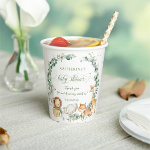 Gobelets En Papier Chic Jungle Animaux Verdure Baby shower neutre