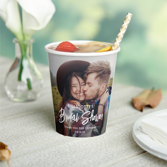 Gobelets En Papier Chic Moderne Écriture 2 Photo Minimal Baby Shower  (Insitu)