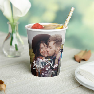 Gobelets En Papier Chic Moderne Écriture 2 Photo Minimal Fête de Mari