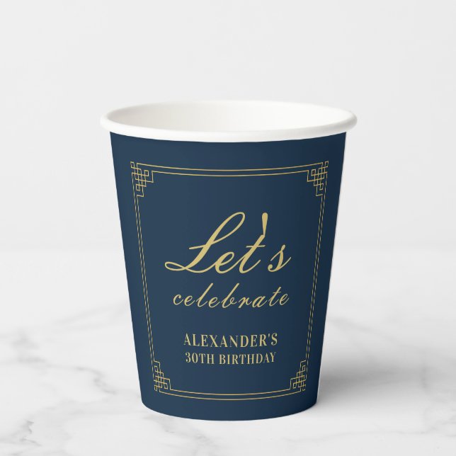 Gobelets En Papier Chic Navy Or Gatsby Fêtons (Verso)