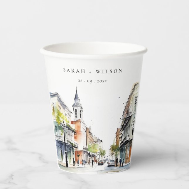 Gobelets En Papier Chic New Orleans Louisiana Mariage aquarelle (Recto)