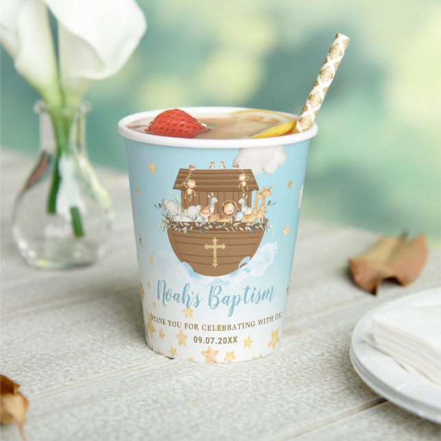 Gobelets En Papier Chic Noah's Ark Blue Baby shower Baptême Anniversa (Insitu)