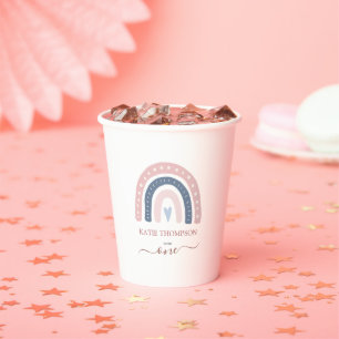 Gobelets En Papier Chic rose et bleu arc-en-ciel Boho premier anniver