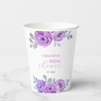 Gobelets En Papier Chic Rose Violette de Feuillage Floral Baby Shower