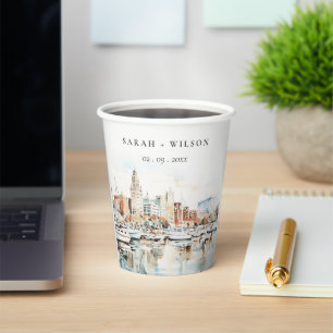 Gobelets En Papier Chic Tampa Floride Skyline Mariage d'aquarelle