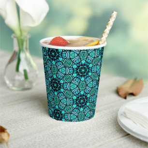Gobelets En Papier Chic Turquoise Turquoise Retro Oriental Mosaic Mot