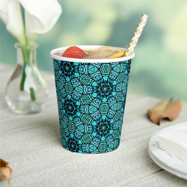 Gobelets En Papier Chic Turquoise Turquoise Retro Oriental Mosaic Mot (Insitu)