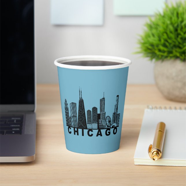 Gobelets En Papier Chicago Skyline Silhouette  (Insitu)