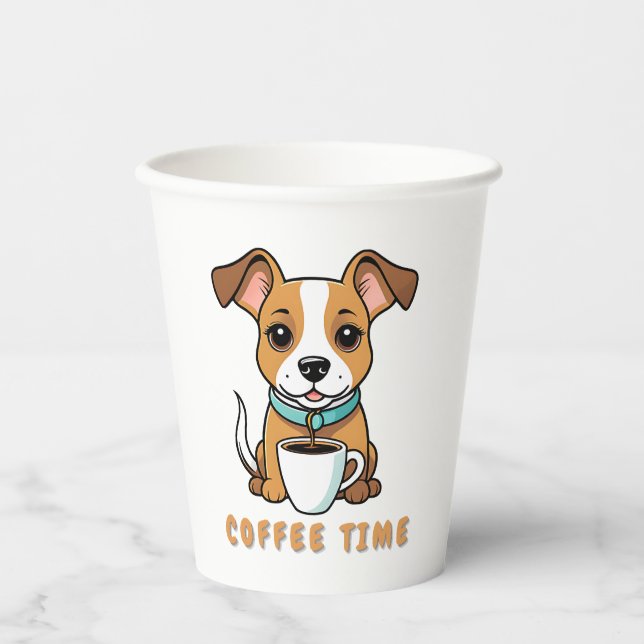 Gobelets En Papier chien avec une tasse de café (Recto)