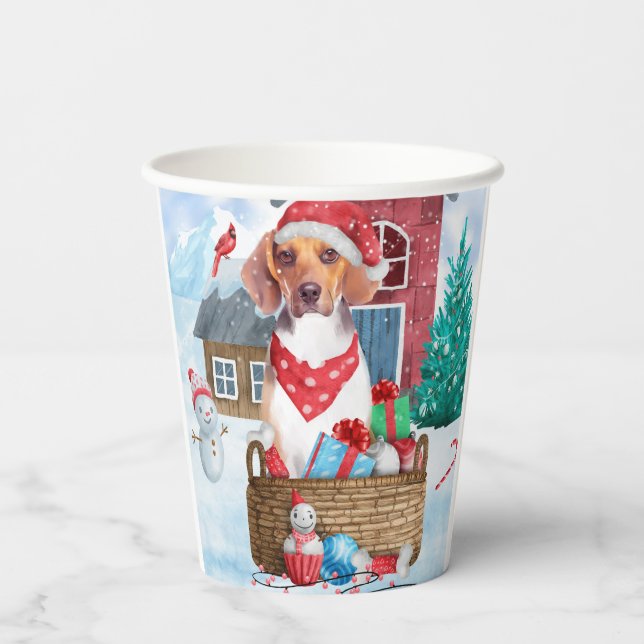 Gobelets En Papier Chien beagle dans la neige Maison de Chien de Noël (Verso)