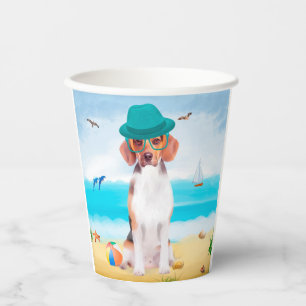 Gobelets En Papier Chien beagle Sur La Plage