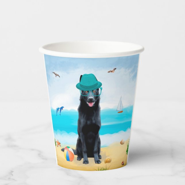 Gobelets En Papier Chien berger allemand noir sur la plage