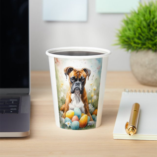 Gobelets En Papier Chien Boxer avec œufs de Pâques vacances (Insitu)