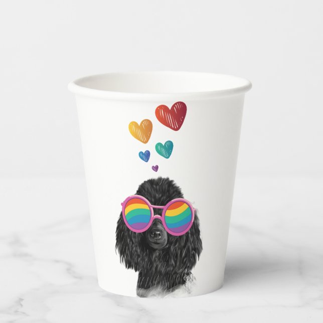 Gobelets En Papier Chien Caniche avec coeurs Saint-Valentin  (Recto)