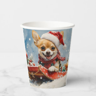 Gobelets En Papier Chien Chihuahua dans un traîneau Laissez tomber la
