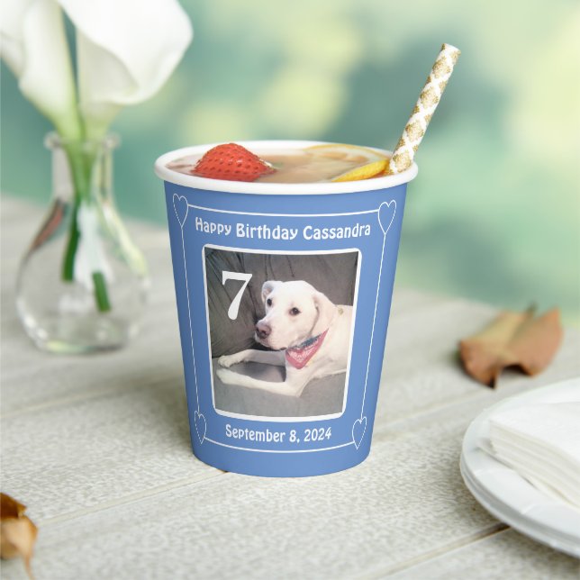 Gobelets En Papier Chien chiot mignon Une photo Anniversaire Numéro 7 (Insitu)