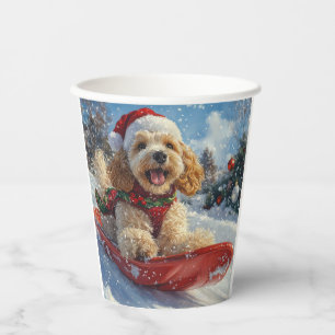 Gobelets En Papier Chien Cocker Spaniel en Luge Laissez Tomber la Nei