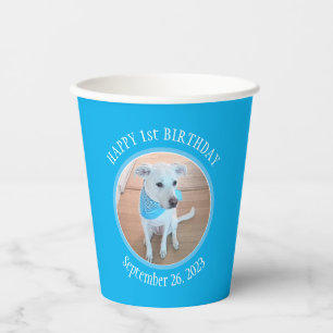 Gobelets En Papier Chien coquelicot mignon en Écharpe Bleue Joyeux 1e