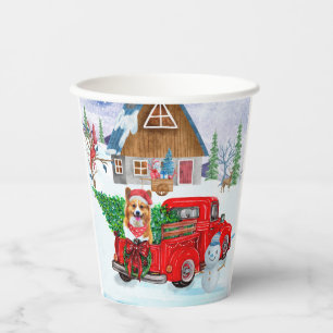 Gobelets En Papier Chien Corgi dans un camion de livraison de Noël so
