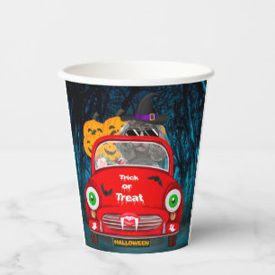 Gobelets En Papier Chien de caniche voiture effrayant Halloween