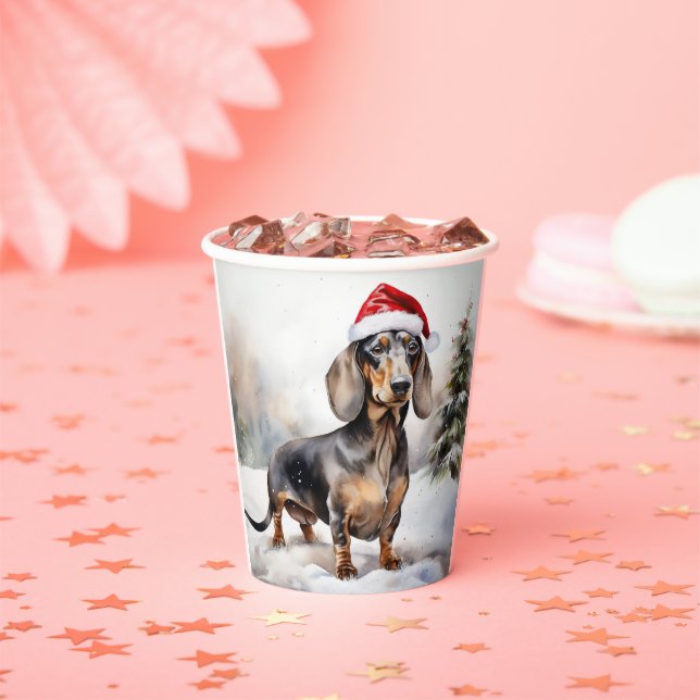 Gobelets En Papier Chien de Dachshund à Noël de neige (Insitu)