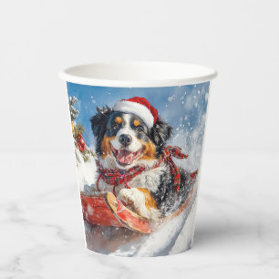Gobelets En Papier Chien de montagne bernois en traîneau de Noël