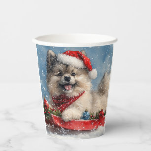 Gobelets En Papier Chien Keeshond dans un traîneau Laissez neige Noël
