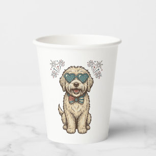 Gobelets En Papier Chien patriotique feux d'artifice conception de t-