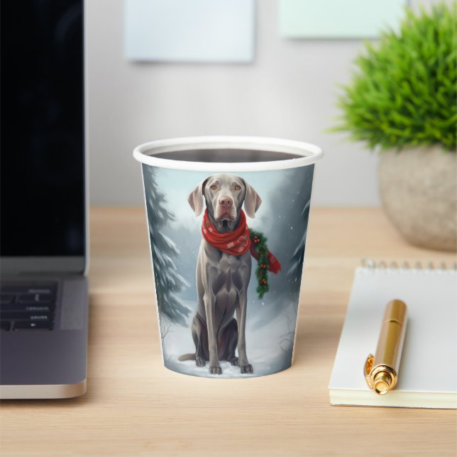 Gobelets En Papier Chien Weimaraner à Noël de neige (Insitu)